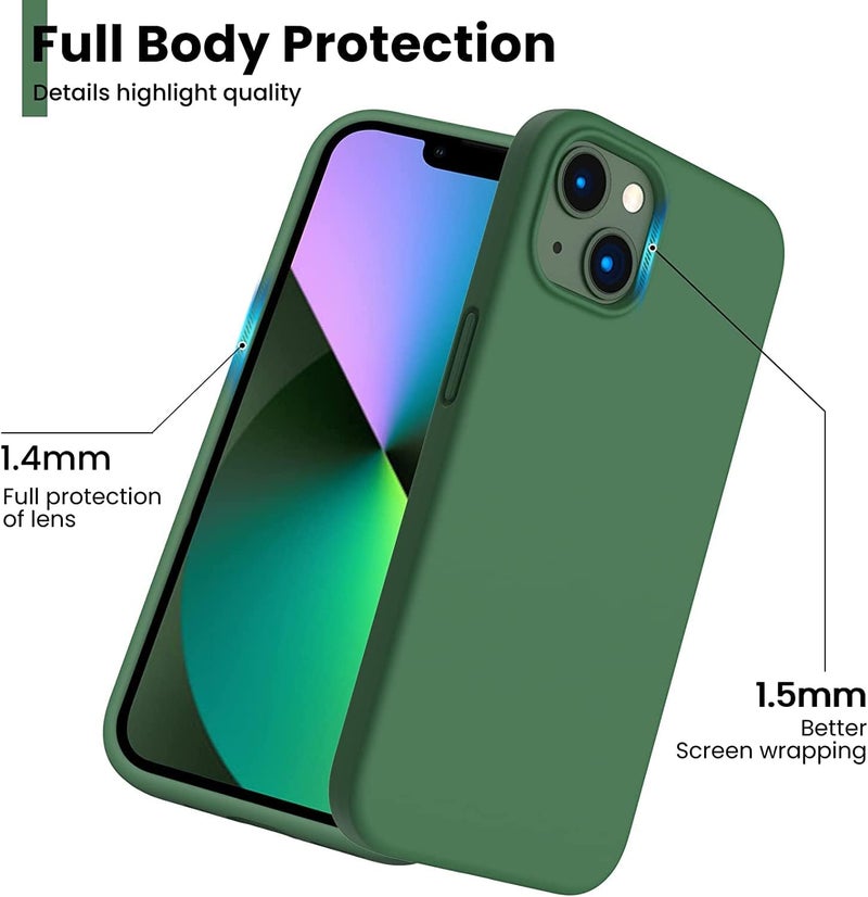 Mobistyle غطاء خلفي مصمم لجهاز آيفون 13 / آيفون 14 من السيليكون السائل الناعم، نحيف، واقي من الصدمات مع بطانة ميكروفايبر مضادة للخدش (سيليكون سائل أخضر) - Image 2