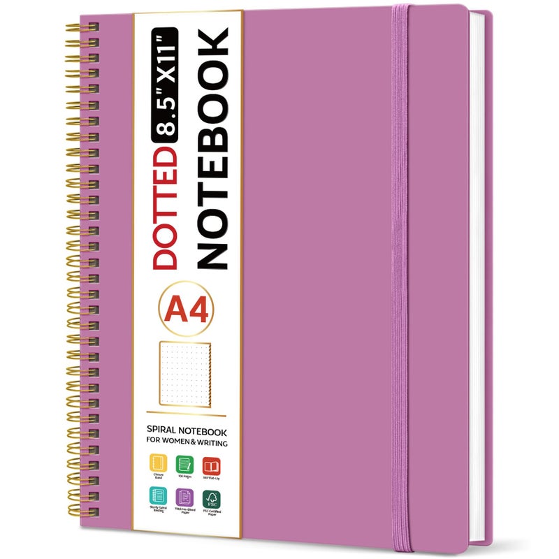 Taja Spiral Dotted Notebook  8.5""X11"" Notebooks For Work  Large A4 Journal For Women & Men  Bullet Dotted Journal  Journaling Notebook For Writing  Plastic Cover Spiral Journal  Purple - Image 1