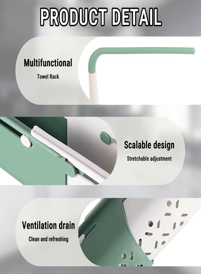 CHEOTIME Extendable Over Sink Kitchen Organizer, 2-in-1 Retractable Sink Drainer with Bracket and Crossbar Sink Storage Rack Adjustable Expandable Sink Caddy for Kitchen Sink(Green) - Image 4