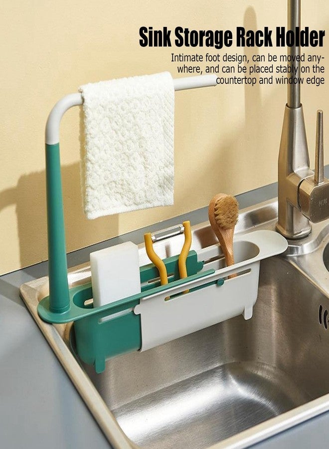 CHEOTIME Extendable Over Sink Kitchen Organizer, 2-in-1 Retractable Sink Drainer with Bracket and Crossbar Sink Storage Rack Adjustable Expandable Sink Caddy for Kitchen Sink(Green) - Image 3