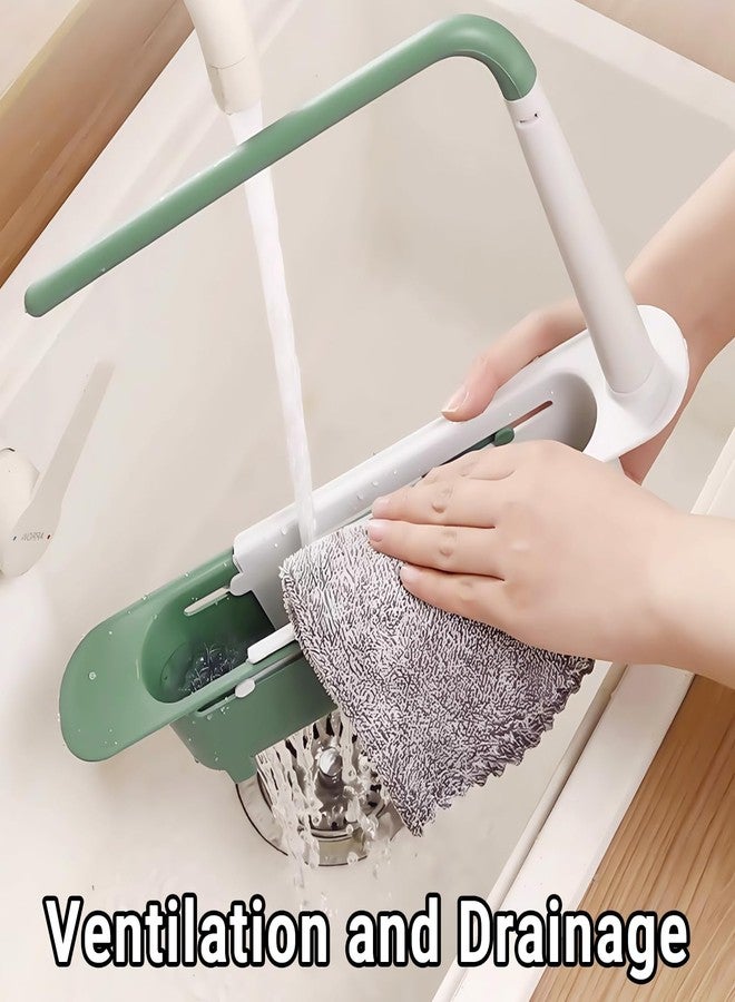 CHEOTIME Extendable Over Sink Kitchen Organizer, 2-in-1 Retractable Sink Drainer with Bracket and Crossbar Sink Storage Rack Adjustable Expandable Sink Caddy for Kitchen Sink(Green) - Image 5