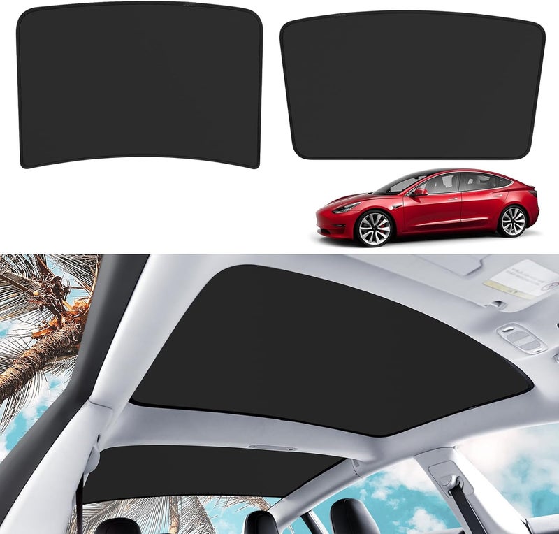 KUNIST Roof Sunshades for Tesla Model 3 2023, Upgraded Sunroof Shade Sunshade Roof Sun Shade for Tesla Model 3 Accessories 2021-2023 (Ice Black) - Image 1