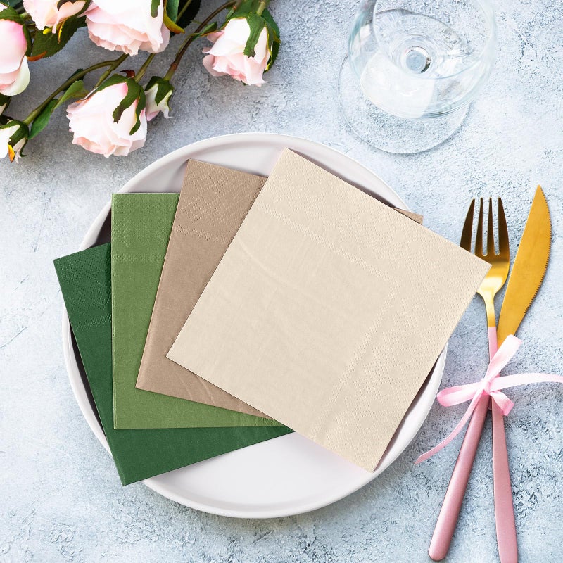 Layhit Layhit 100 Pcs Cocktail Napkins Disposable Beverage Napkins Square Paper Dessert Tissue for Valentine's Day Wedding Birthday Dinner Lunch Party Supplies(Olive Green Khaki 5 x 5 Inch)  - Image 4