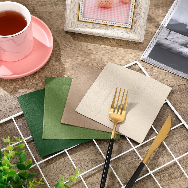 Layhit Layhit 100 Pcs Cocktail Napkins Disposable Beverage Napkins Square Paper Dessert Tissue for Valentine's Day Wedding Birthday Dinner Lunch Party Supplies(Olive Green Khaki 5 x 5 Inch)  - Image 5