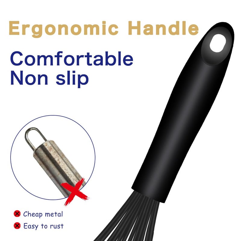 OYV Dishwasher Safe Silicone Whisk, Sealed Waterproof Design Set of 3, Professional Kitchen Whisks for Cooking Non-Scratch, Silicone & Stainless Steel Whisk, Heat Resistant Balloon Egg Beater, Black - Image 5