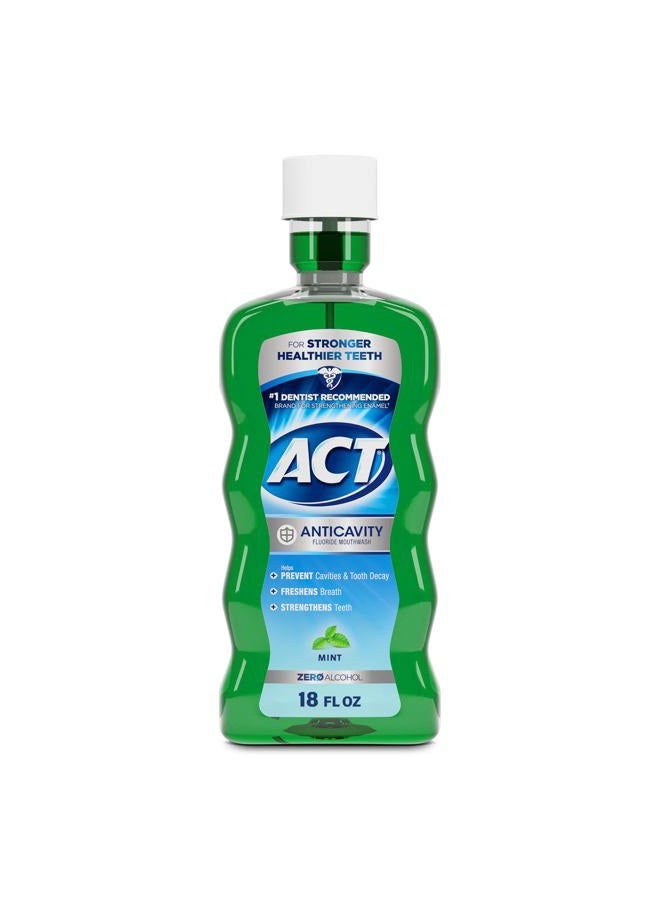 ACT Anticavity Zero Alcohol Fluoride Mouthwash 18 fl. oz., With Accurate Dosing Cup, Mint - Image 1