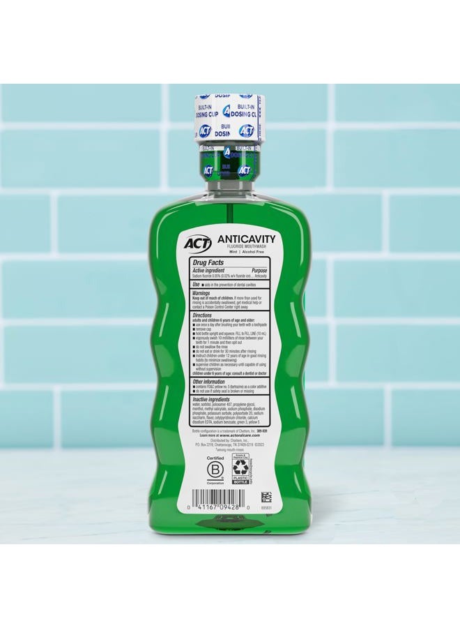 ACT Anticavity Zero Alcohol Fluoride Mouthwash 18 fl. oz., With Accurate Dosing Cup, Mint - Image 2