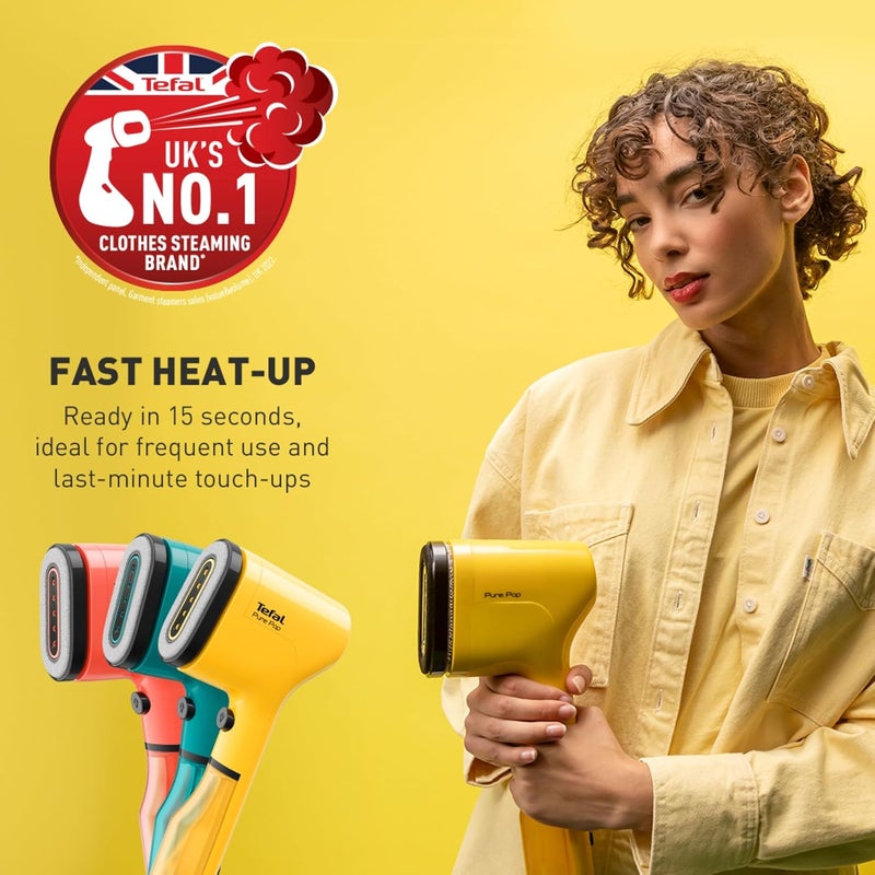 T-fal TEFAL Pure POP Garment Steamer | Steams/Purifies | 1300W | Up to 20 g/min | Delicate Fabrics | Reversible Pad System | Ultra-Compact Travel-Friendly | Fast Heat-Up |Yellow| 2 Years Warranty | DT2026G0 - Image 3