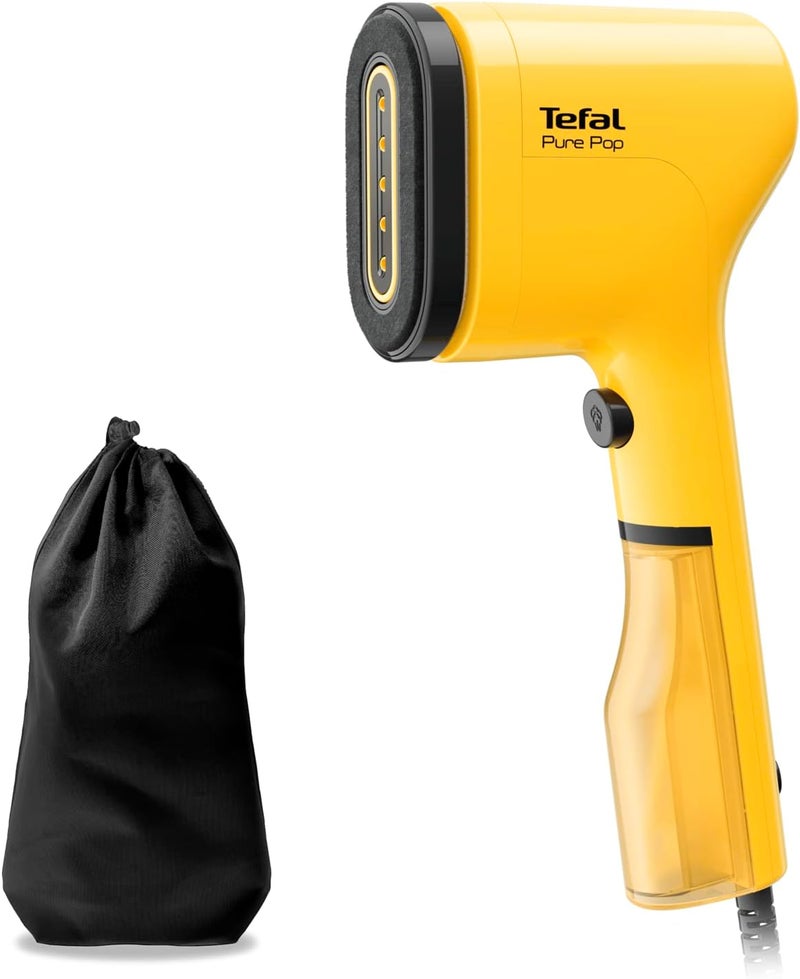 T-fal TEFAL Pure POP Garment Steamer | Steams/Purifies | 1300W | Up to 20 g/min | Delicate Fabrics | Reversible Pad System | Ultra-Compact Travel-Friendly | Fast Heat-Up |Yellow| 2 Years Warranty | DT2026G0 - Image 1
