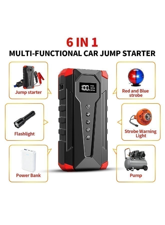 TUOTUO Portable Cordless Car Battery Emergency Starter, Tire Air Pump, Air Compressor To Easily Inflate Tires, LED Display, With Flashlight, Mobile Power Supply, Large Capacity Storage - Image 4