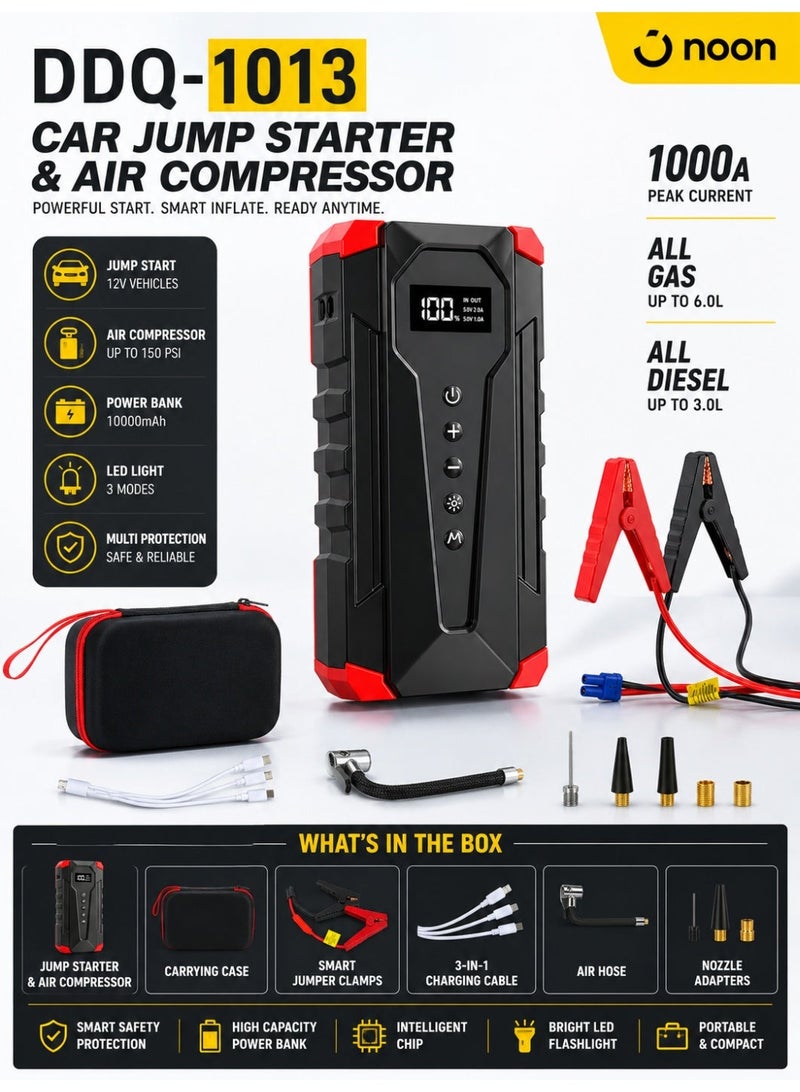 TUOTUO Portable Cordless Car Battery Emergency Starter, Tire Air Pump, Air Compressor To Easily Inflate Tires, LED Display, With Flashlight, Mobile Power Supply, Large Capacity Storage - Image 1