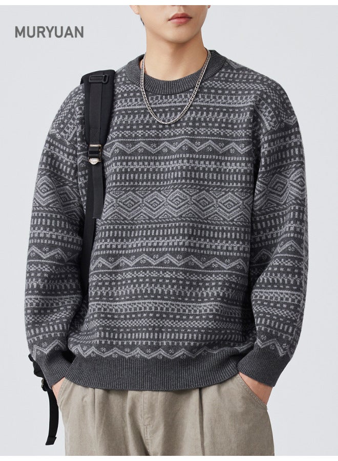 FAIR Isle Jacquard Full Print Knitted Sweater Unisex Style Loose Couple Sweater Coat - Image 1