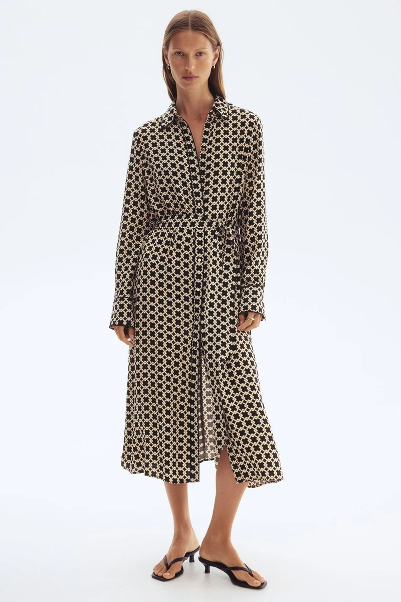 اتش اند ام فستان قميص مع رباط خصر