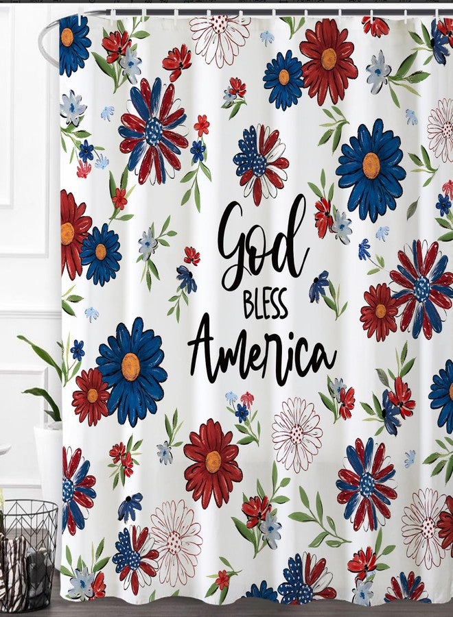 Baccessor Patriotic Daisy Flower Shower Curtain,God Bless America 4th of July Independence Day Memorial Day Shower Curtain Bathroom Bath Decor Waterproof Fabric with Hooks 72 W x72 H Inch - Image 1