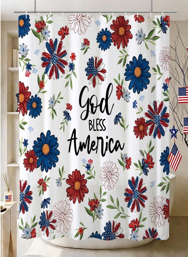 Baccessor Patriotic Daisy Flower Shower Curtain,God Bless America 4th of July Independence Day Memorial Day Shower Curtain Bathroom Bath Decor Waterproof Fabric with Hooks 72 W x72 H Inch - Image 3