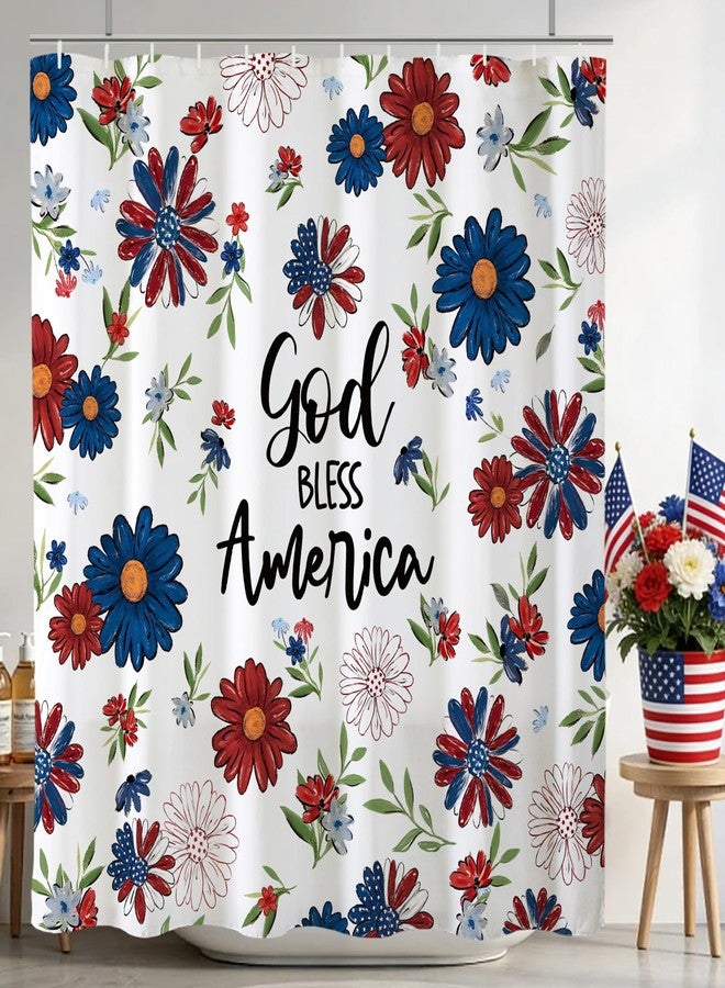 Baccessor Patriotic Daisy Flower Shower Curtain,God Bless America 4th of July Independence Day Memorial Day Shower Curtain Bathroom Bath Decor Waterproof Fabric with Hooks 72 W x72 H Inch - Image 2