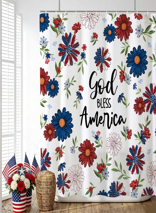 Baccessor Patriotic Daisy Flower Shower Curtain,God Bless America 4th of July Independence Day Memorial Day Shower Curtain Bathroom Bath Decor Waterproof Fabric with Hooks 72 W x72 H Inch - Image 5