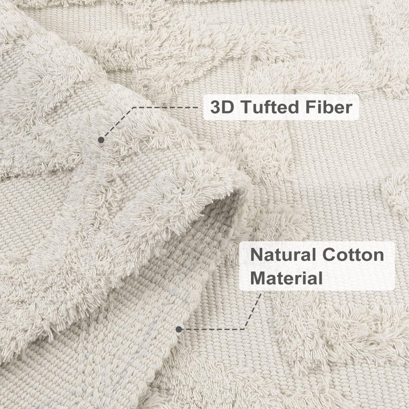 Uphome Boho Bathroom Rug 2' x 3', Washable Small Farmhouse Bedroom Rugs with Tassels, Beige Geometric Bath Mats for Home Decor, Cotton Woven Moroccan Tufted Throw Rug for Entryway Front Door Kitchen - Image 3