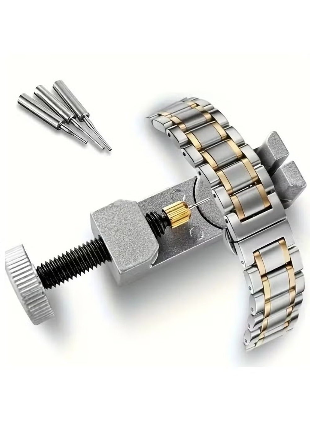 Watch Link Removal Kit & Band Adjustment Tool Kit - Includes Adjustable Silver Metal Strap Pin Remover, Extra Pins, Non-Electric Professional Watch Repair Tools for Resizing Bracelets and Sizing Straps