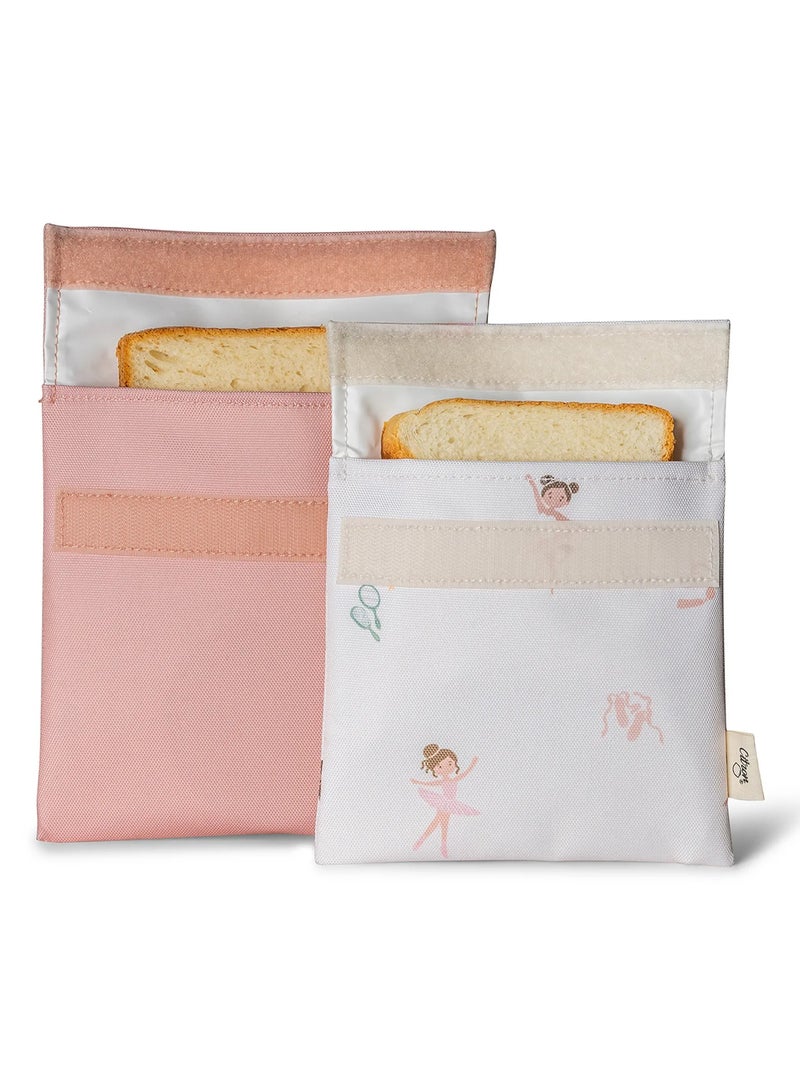 Citron Ballerina Reusable Sandwich Bags Set of 2 - Eco-Friendly Velcro Closure, Durable, Lightweight - 18M+ - Image 2