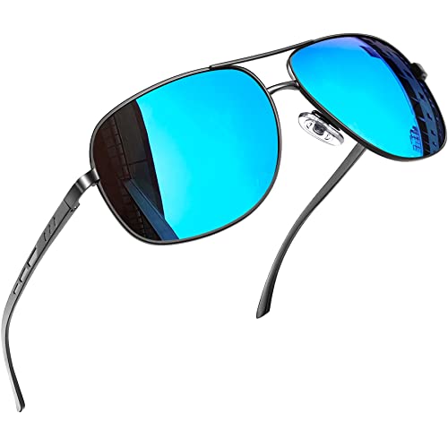 Joopin Polarized Rectangle Sunglasses for Men, Mirror Metal Sun Glasses Driving UV Protection, Blue Shades for Men Spring Hinge - Image 1