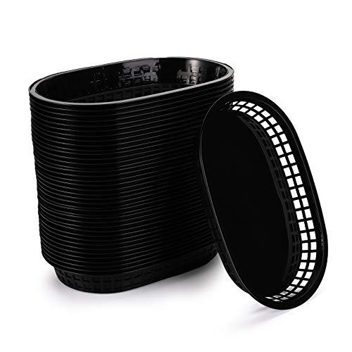 Cedilis 40 Pack Fast Food Baskets, 10.5 x 7 Inch Black Plastic Baskets, Food Service Tray for Hot Dogs, Burgers, Sandwiches, Fries, Barbecues, Picnics, Parties - Image 1