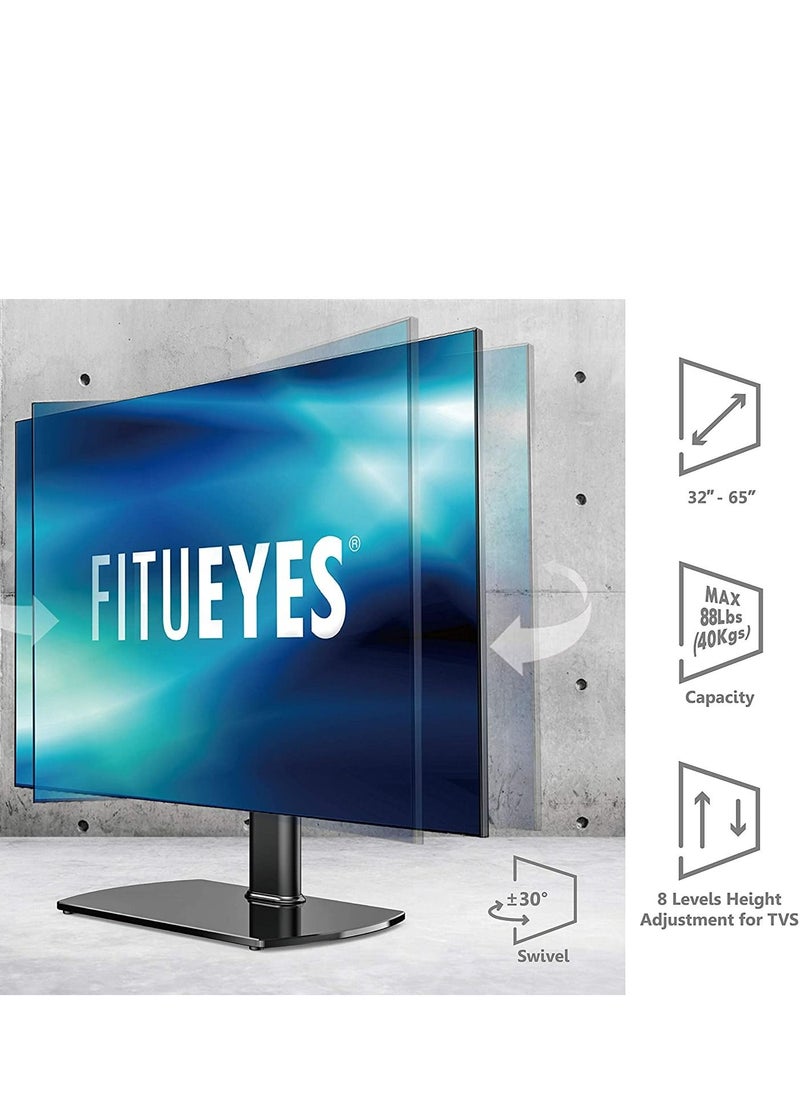 FITUEYES TV Stand on Table for 32 to 65 inch LCD LED TV Stand Mount with Swivel 60 Degrees, 3 Sets Height Adjustable Max VESA 600x400mm TT107002GB