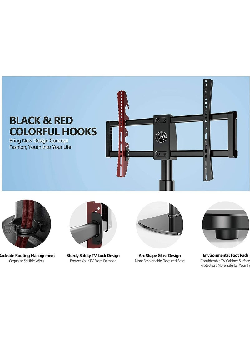 FITUEYES TV Stand on Table for 32 to 65 inch LCD LED TV Stand Mount with Swivel 60 Degrees, 3 Sets Height Adjustable Max VESA 600x400mm TT107002GB