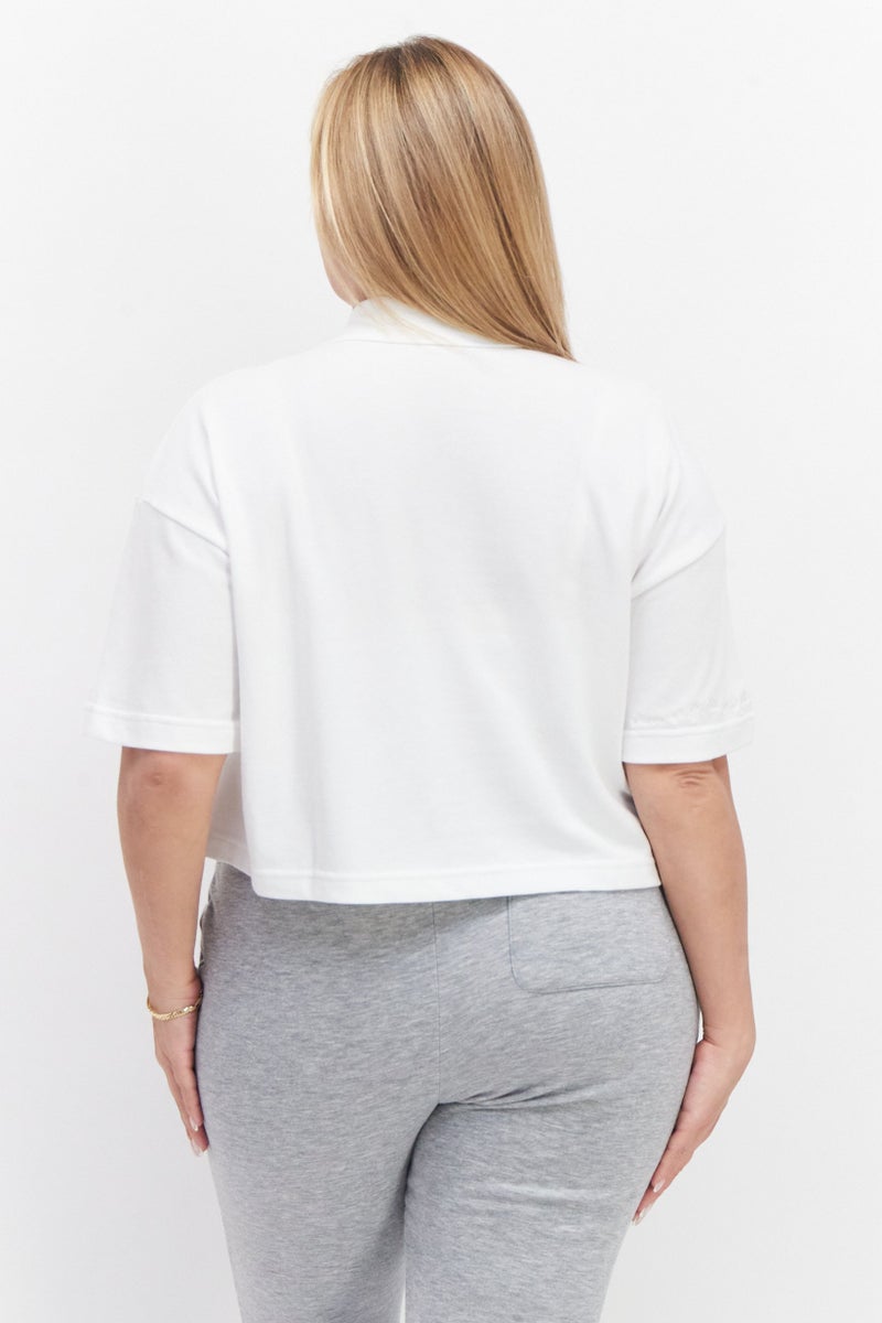 Adidas Women Sportswear Fit Outdoor Cropped Polo Shirt, White - Image 4