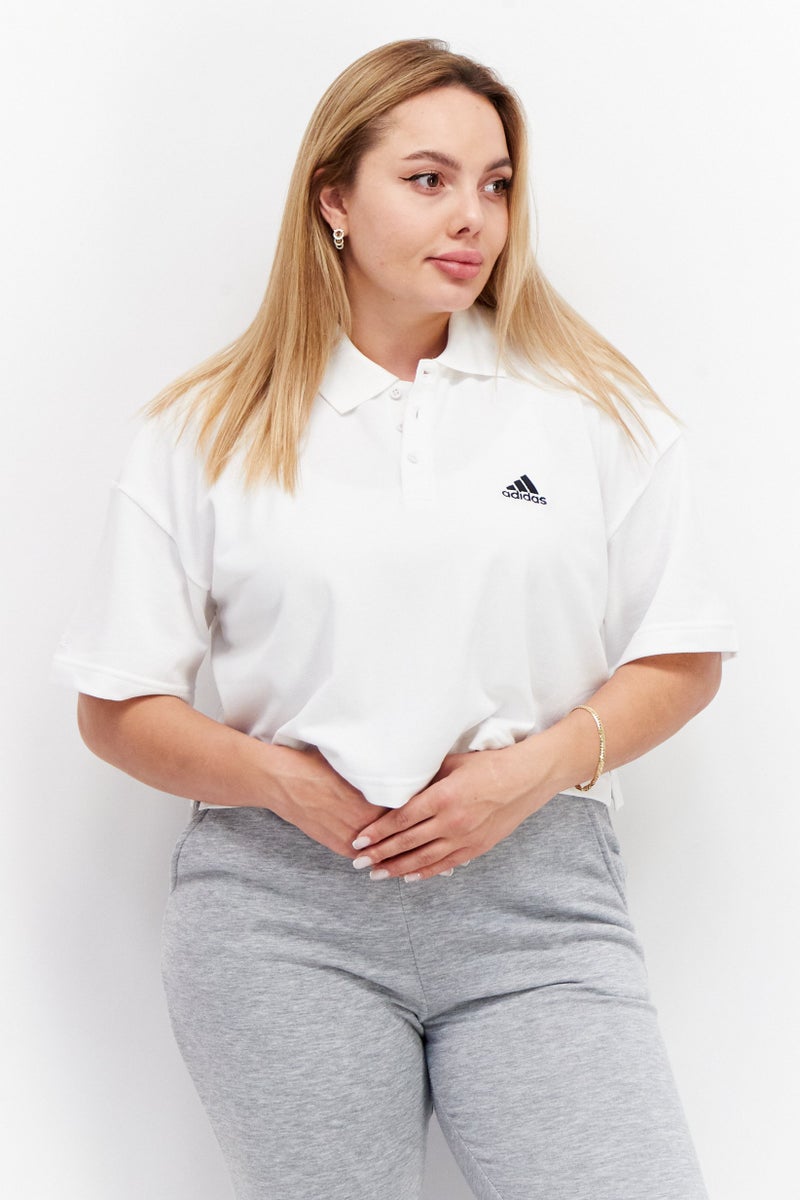 Adidas Women Sportswear Fit Outdoor Cropped Polo Shirt, White - Image 1