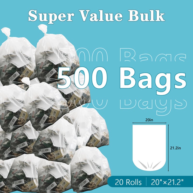LEAGIM 500 Count 5 Gallon Trash Bags, Strong Small Garbage Bags, Bathroom Trash Can Bin Liners, 4-6 Gallon Unscented White Wastebasket Liners for Kitchen Office Toilet and Bedroom - Image 2