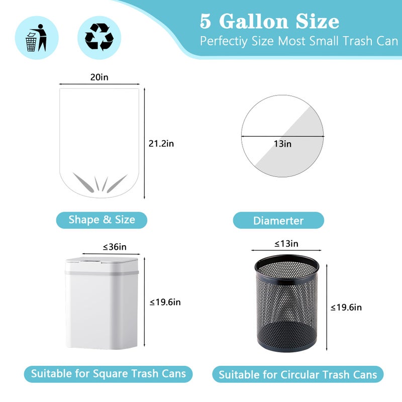LEAGIM 500 Count 5 Gallon Trash Bags, Strong Small Garbage Bags, Bathroom Trash Can Bin Liners, 4-6 Gallon Unscented White Wastebasket Liners for Kitchen Office Toilet and Bedroom - Image 5