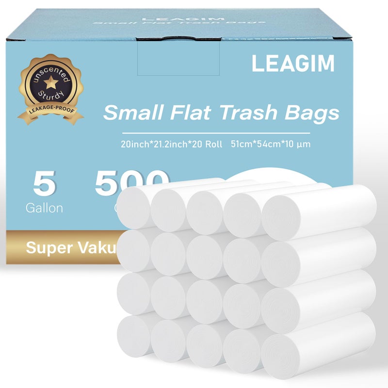 LEAGIM 500 Count 5 Gallon Trash Bags, Strong Small Garbage Bags, Bathroom Trash Can Bin Liners, 4-6 Gallon Unscented White Wastebasket Liners for Kitchen Office Toilet and Bedroom - Image 1