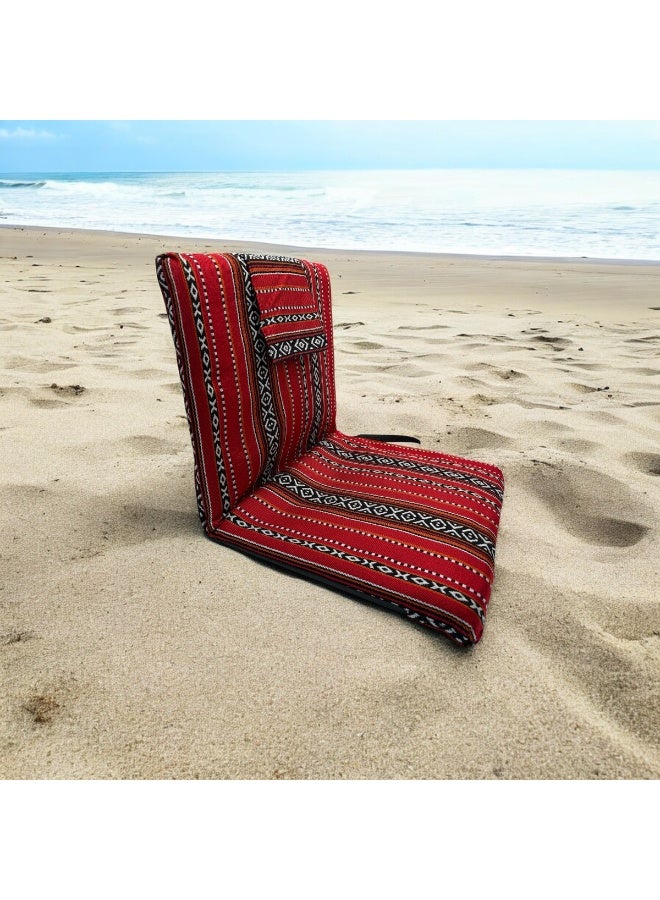 Floor Lounge Chair with a high back - Lightweight, Foldable, Sand Proof Polyester Beach & Camping Chair - Red - Image 3