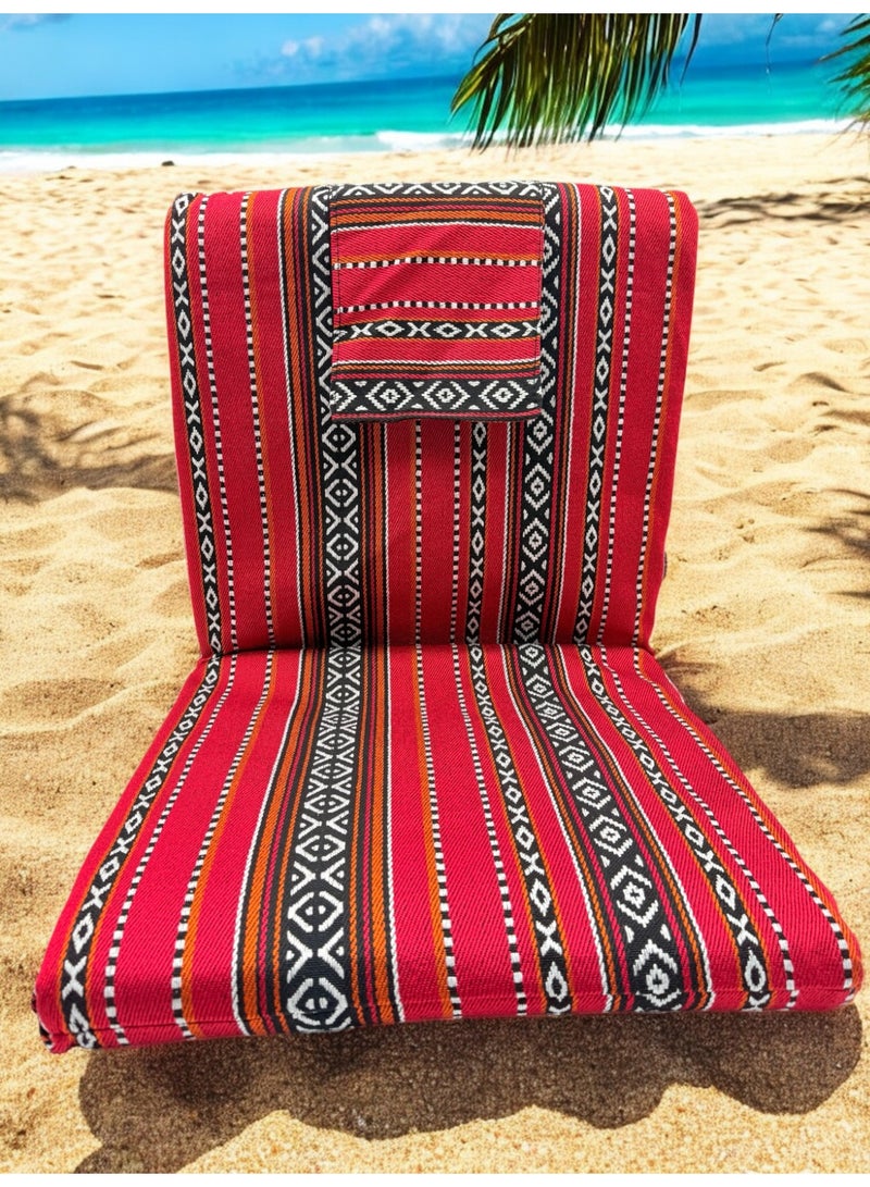 Floor Lounge Chair with a high back - Lightweight, Foldable, Sand Proof Polyester Beach & Camping Chair - Red - Image 2