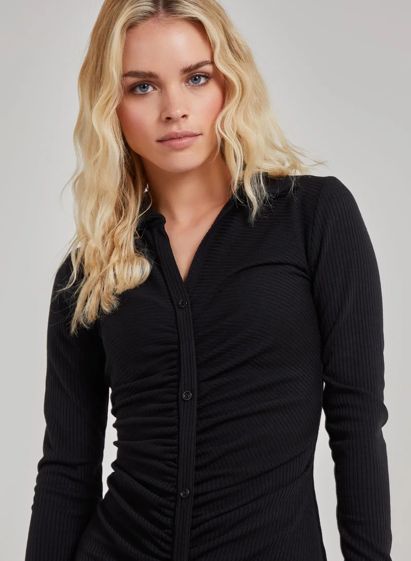 Pink Vanilla  Long Sleeve Ribbed Mini Dress for Women | Best Price UAE