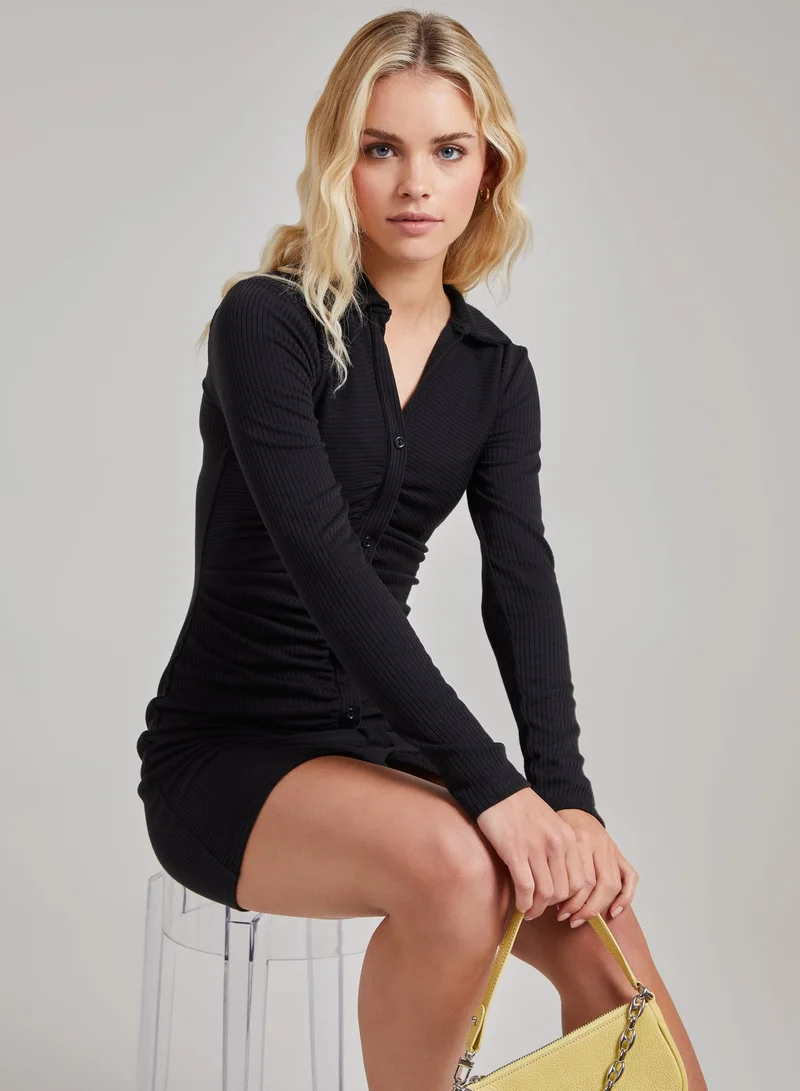 Pink Vanilla  Long Sleeve Ribbed Mini Dress for Women | Best Price UAE