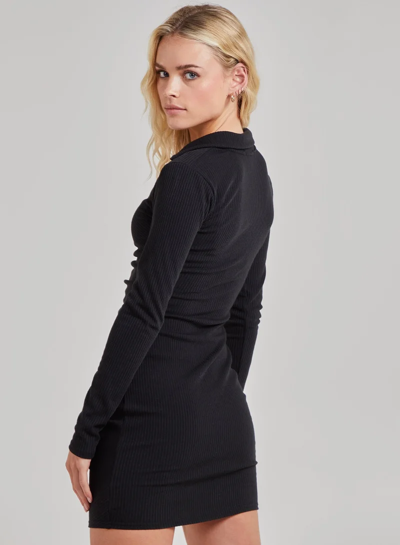 Pink Vanilla Long Sleeve Ribbed Mini Dress