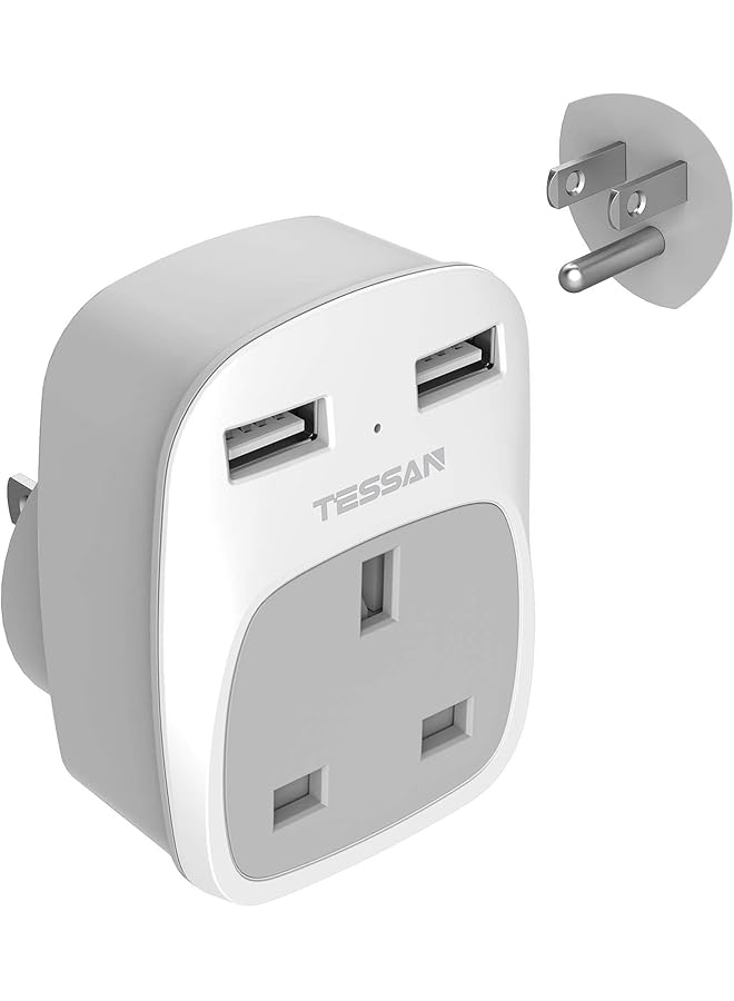 TESSAN UK to USA Plug Adapter with 2 USB, American 3 in 1 US USA Travel Adapter from UK to USA, Canada, Thailand, Mexico (Type B) - Image 1