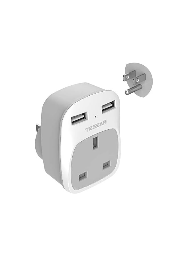 TESSAN UK to USA Plug Adapter with 2 USB, American 3 in 1 US USA Travel Adapter from UK to USA, Canada, Thailand, Mexico (Type B) - Image 2