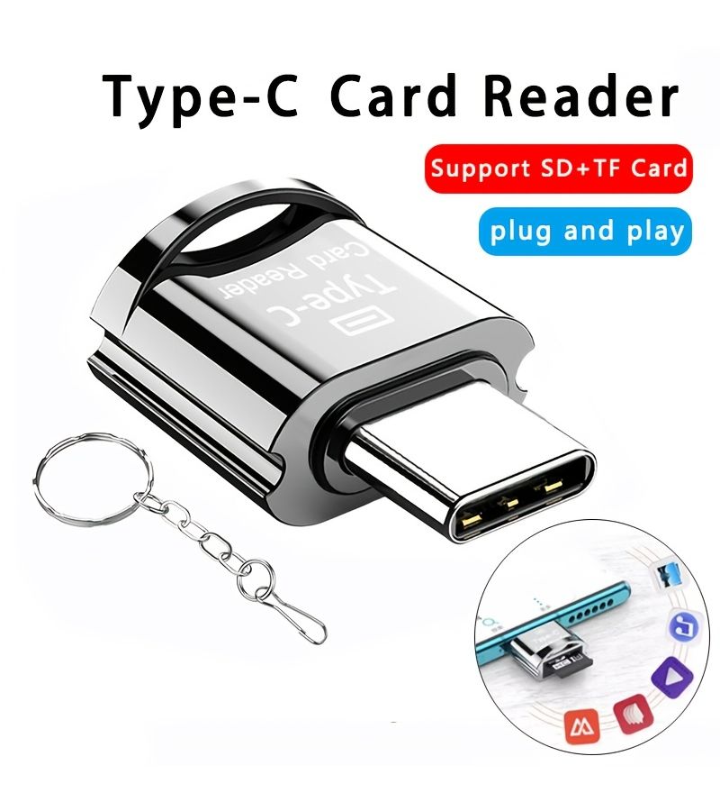 نوع أسود C وقارئ بطاقات Micro SD TF مع سلسلة مفاتيح لذاكرة OTG لماك وويندوز - Image 3