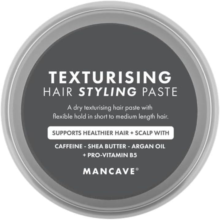 ManCave Texturising Hair Paste for Men Natural Looking Texture and Definition with Panthenol Arginine and Caffeine Flexible and Reworkable Hold Vegan Cruelty Free 75 ml Packaging May Vary
