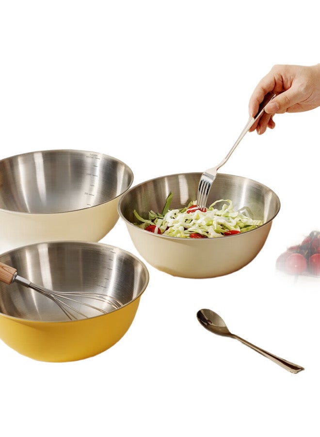 Canjiangjun 304 Stainless Steel Kitchen Bowl Set Of 3, Household Measuring Bowls, Thickened Mixing And Dough Kneading Bowls, Whisking Bowls, Baking Bowls - Image 1