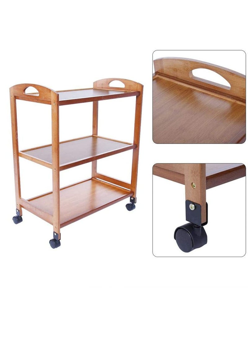 LINGWEI Bamboo Caret Food Serving Trolly with Movable Wheels For Kitchen Brown 60x78x33cm - Image 1