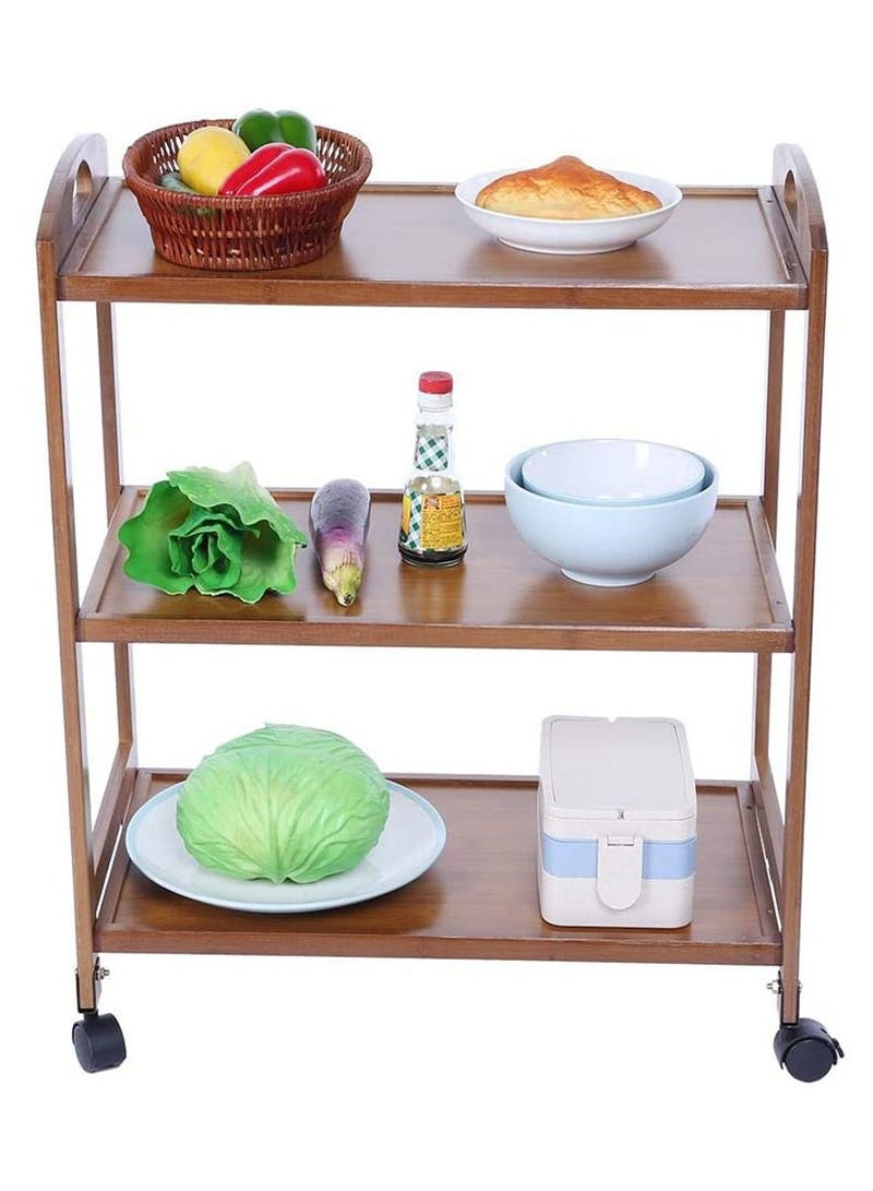 LINGWEI Bamboo Caret Food Serving Trolly with Movable Wheels For Kitchen Brown 60x78x33cm - Image 2