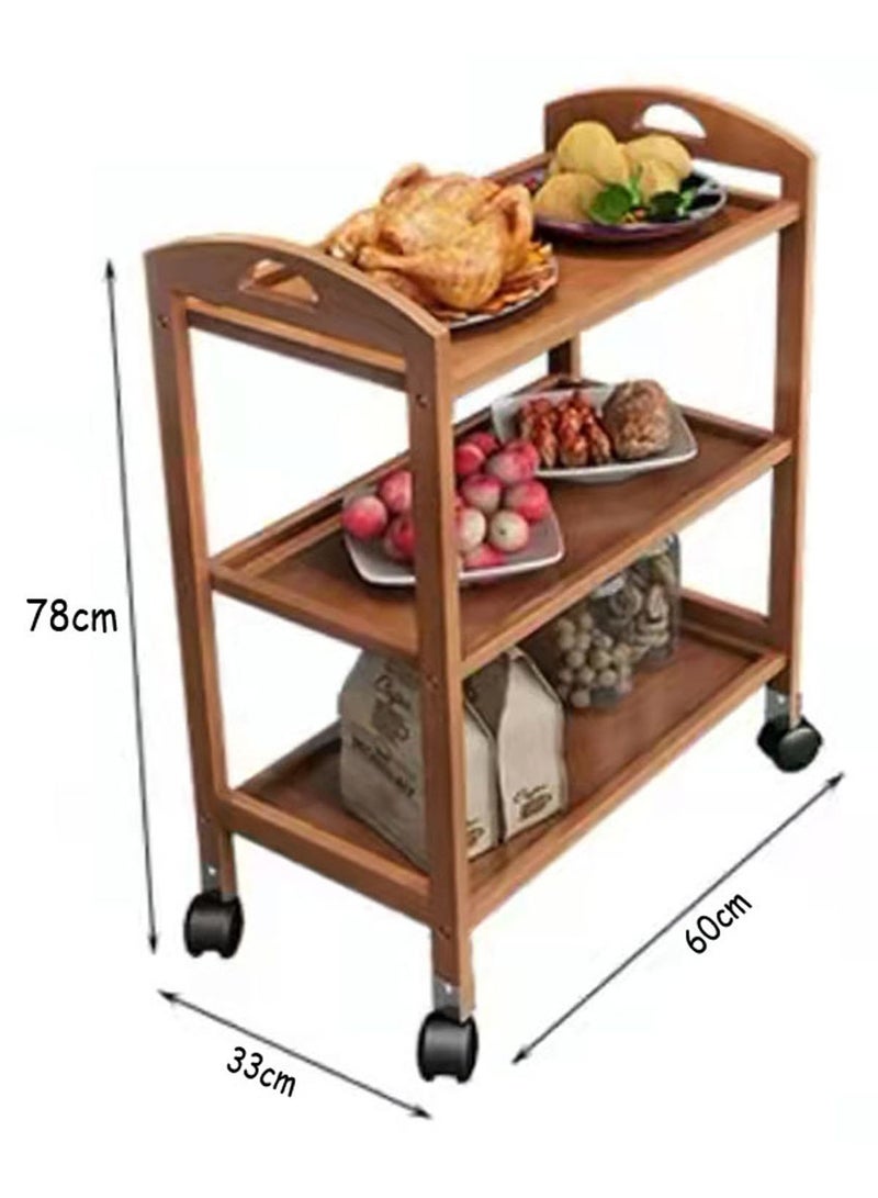 LINGWEI Bamboo Caret Food Serving Trolly with Movable Wheels For Kitchen Brown 60x78x33cm - Image 5