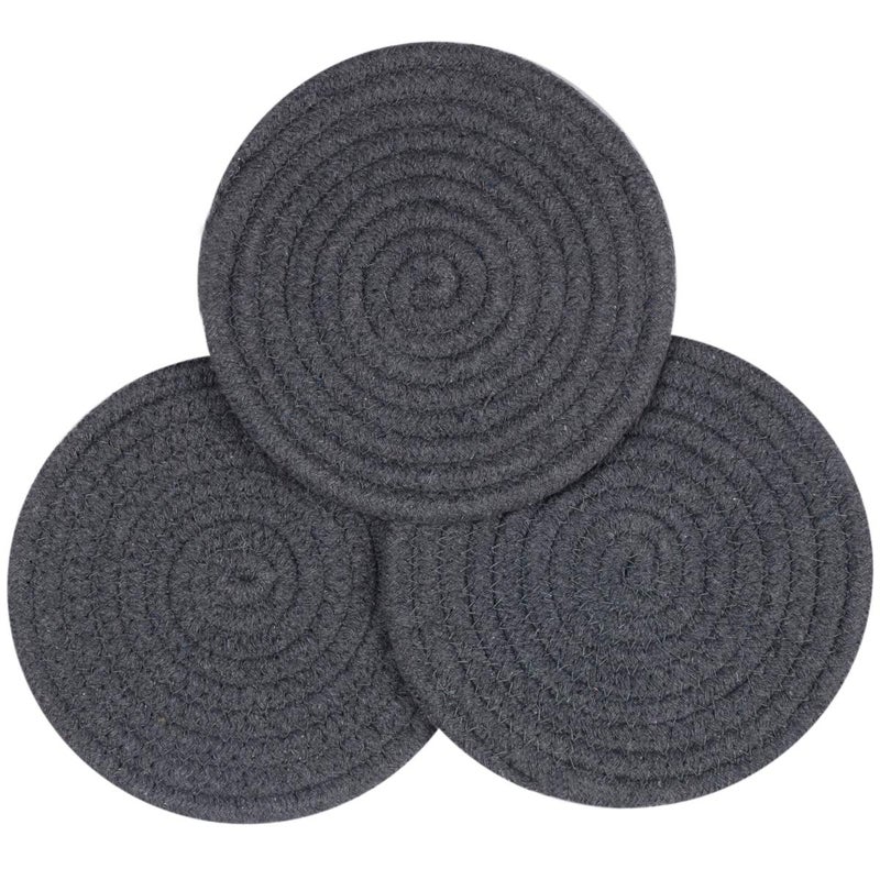 Lifaith Potholders Set Trivets Set 100 Pure Cotton Thread Weave Hot Pot Holders Set Set of 3 Hot Pads Hot Mats Stylish Coasters Spoon Rest for Bakingand Cooking Diameter 7 Inches Dark Gray