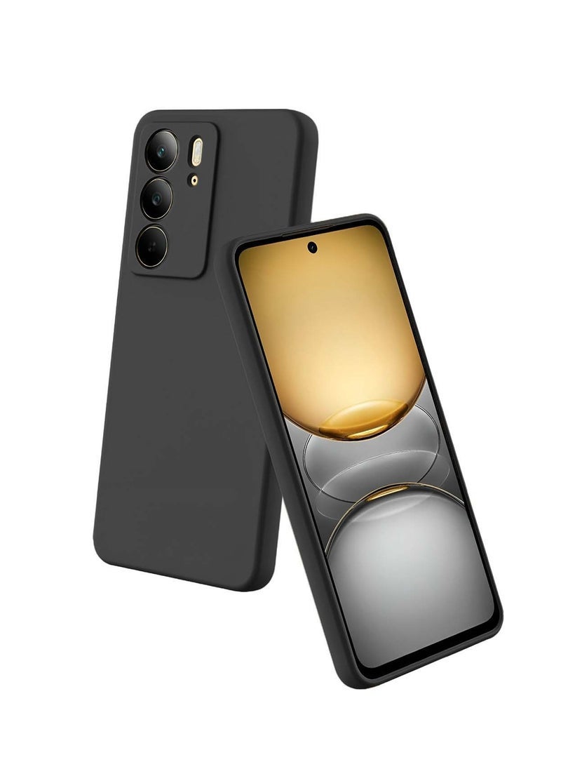 راكسوم غطاء حماية فاخر من السيليكون السائل الناعم لهاتف Realme C75 4G 2024 - أسود، نحيف، مقاوم للصدمات، مانع للانزلاق، حماية متينة لهاتف Realme C75 4G - Image 1