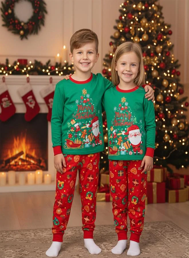 babyqlo Unisex Green Santa Sleigh Glow Christmas Pajamas