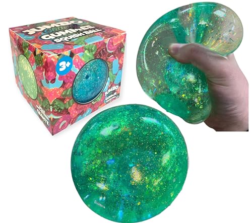 Hapros Jumbo 4 Glittery Gummee Ball Extra Large Sensory SlowRise Glitter Sugar Stress Ball Perfect Novelty StressRelief Fidget Toys Gifts for Adults and Children Green - Image 1